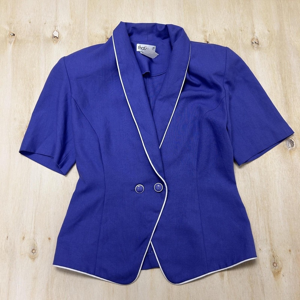 Vintage That's Me! Blazer Jacket Womens 5/6 Blue Short Sleeve Shawl Collar USA